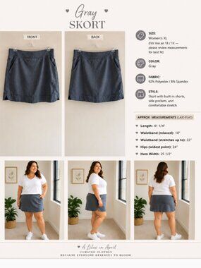 32 Degrees Cool Charcoal Gray Active Stretch Skort with Pockets | Size XL
